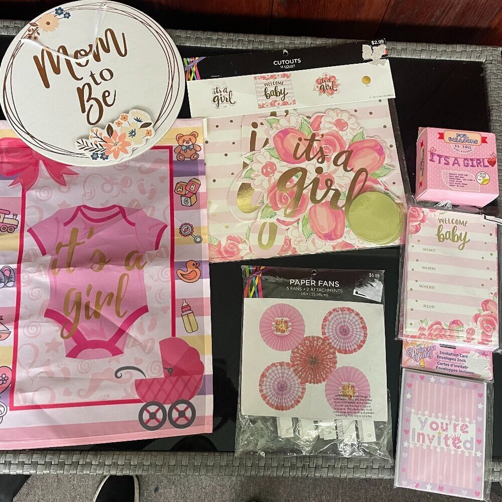 It's a Girl Mom to Be Baby Shower Decoration Kit Bundle Pink Baby Girl Female